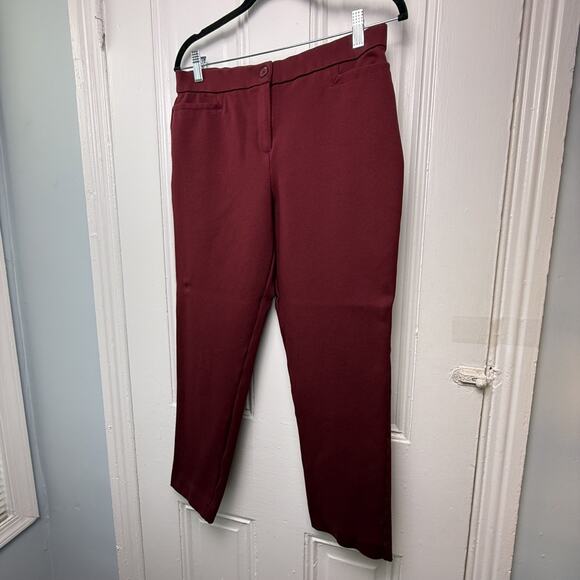Susan Graver Pants - Susan Graver Tailored Trousers Red Wine Medium Petite Button Front Office Career